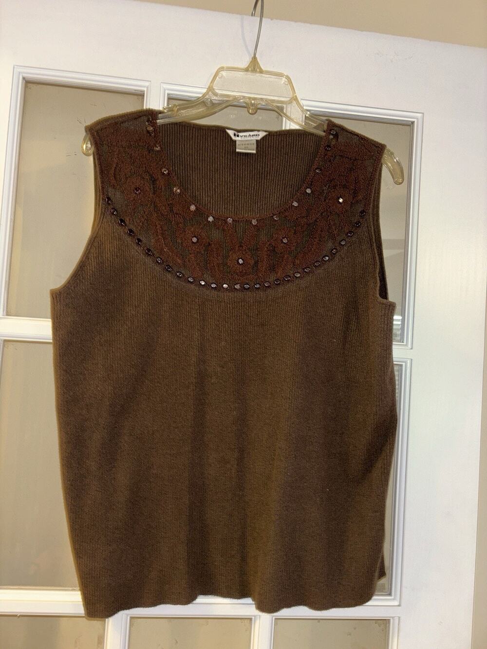 Peter Negate collection brown night sleeveless tank career beaded 2XL unique